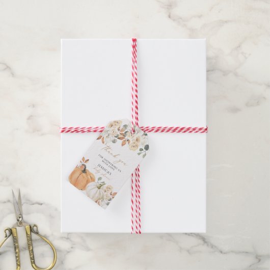 秋ベビーシャワー正方形メッセージカード、ありがとうラベル ギフトタグ (より糸付き)