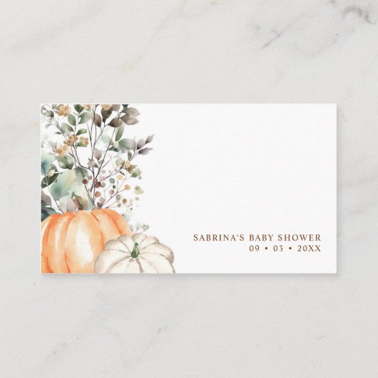 秋ベビーシャワー秋かぼちゃおむつラッフル エンクロージャーカード (裏面)