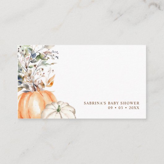 秋ベビーシャワー秋カボチャベビー本 エンクロージャーカード (裏面)