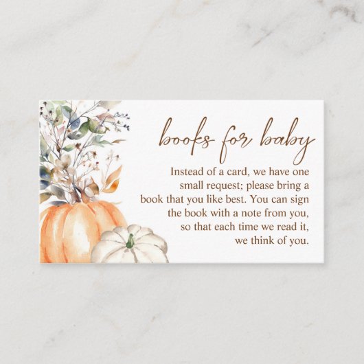 秋ベビーシャワー秋カボチャベビー本 エンクロージャーカード (正面)