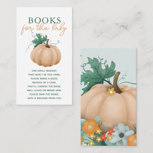 秋ベビーシャワー秋フローラ本ベビー エンクロージャーカード (正面/裏面)