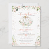 秋ベビーシャワー赤面ピンク&ホワイトリトルカボチャ 招待状 (正面)