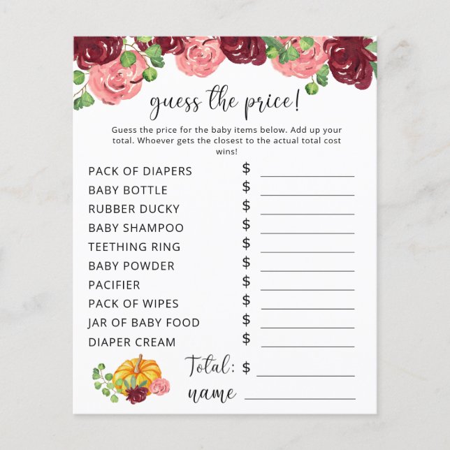 秋ベビーシャワー |パンプキン価格推測ゲーム (正面)