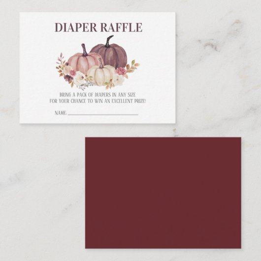 秋ベビーシャワー、フローラカボチャおむつラッフル エンクロージャーカード (正面/裏面)