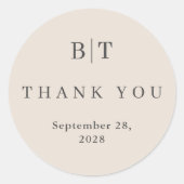秋ベージュシンプルの結婚イニシャルありがとう ラウンドシール (正面)