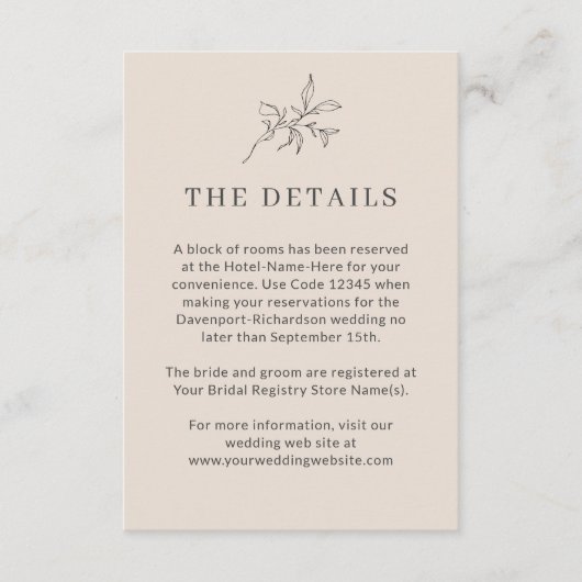 秋ベージュシンプルエレガントなウェディング詳細 エンクロージャーカード (正面)