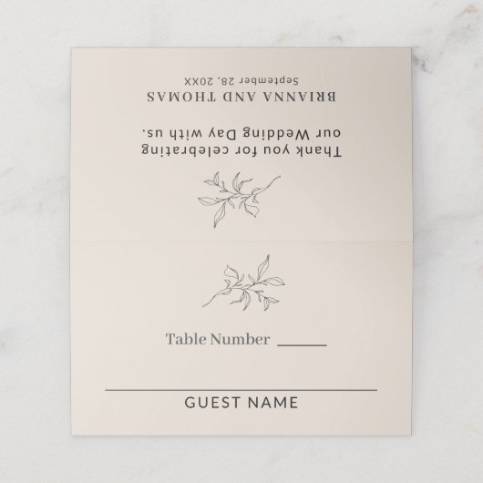 秋ベージュシンプルエレガントな結婚式 プレイスカード (外部開封)