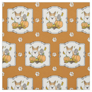 秋ペンブロークウェルシュコーギー（赤1）カボチャかわいい ファブリック