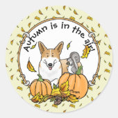 秋ペンブロークウェルシュコーギー（赤1）カボチャかわいい ラウンドシール (正面)