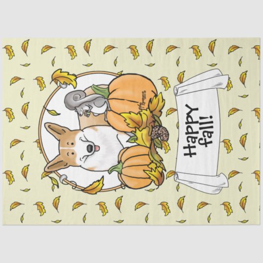 秋ペンブロークウェルシュコーギー（赤1）カボチャかわいい 薄葉紙 (正面)