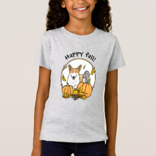 秋ペンブロークウェルシュコーギー(赤1)カボチャかわいい Tシャツ