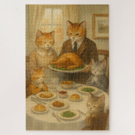 秋ホリデーキャットファミリーサンクスギビング ジグソーパズル