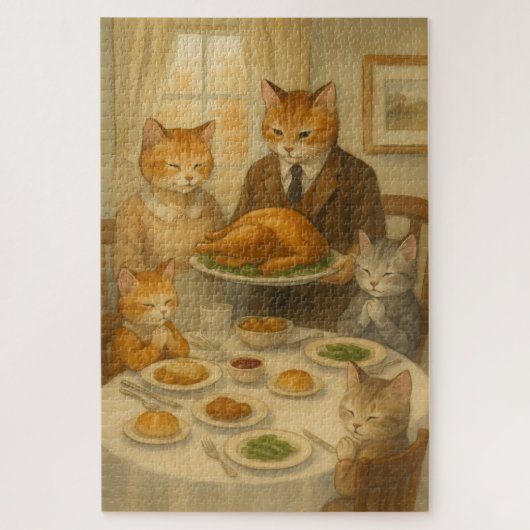 秋ホリデーキャットファミリーサンクスギビング ジグソーパズル (縦)