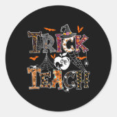 秋ホリデーテーマの感謝祭ハロウィーン先生 ラウンドシール (正面)