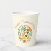 秋ホリデーハッピーサンクスギビングカラフル葉 紙コップ (正面)