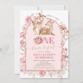 秋ホワイトとピンクオンダーフルツインズ誕生日 招待状 (正面)