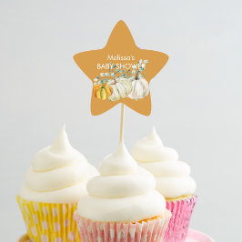 秋ホワイトオレンジカボチャの緑のカップケーキトッパー 星シール