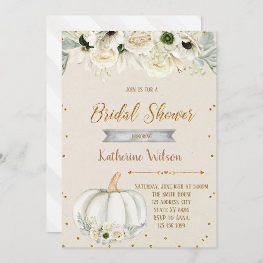 秋ホワイトカボチャのブライダルシャワー 招待状 (正面/裏面)