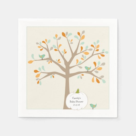 秋ホワイトカボチャの赤ちゃんシャワーと名前の日付 スタンダードカクテルナプキン (正面)