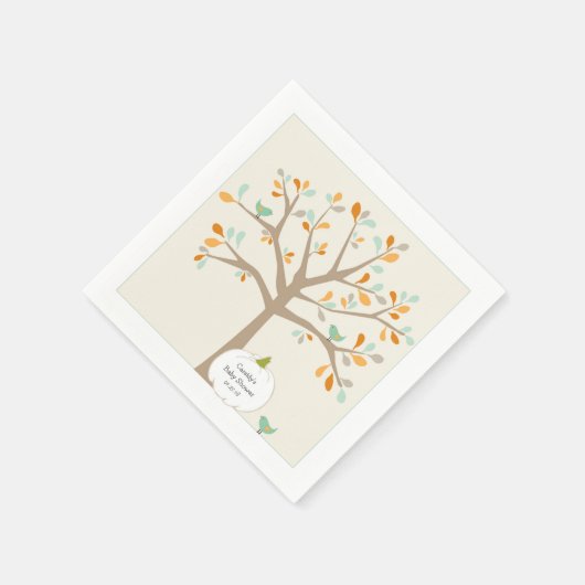 秋ホワイトカボチャの赤ちゃんシャワーと名前の日付 スタンダードカクテルナプキン (角)