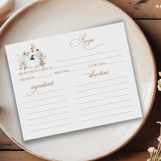 秋ホワイトカボチャブライダルシャワーレシピカード