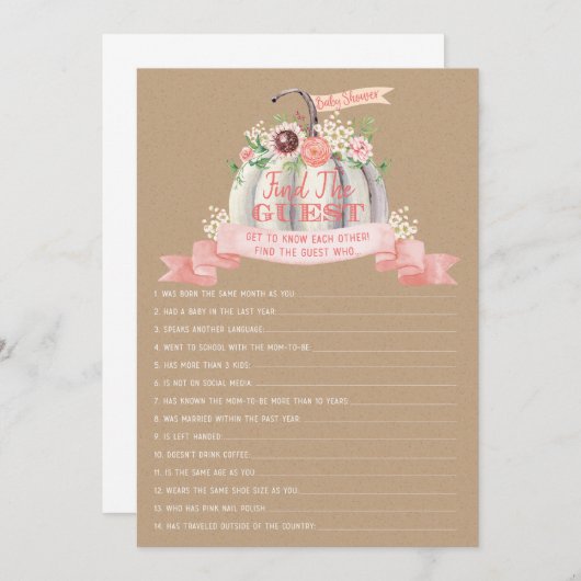 秋ホワイトカボチャ赤ちゃんシャワーゲストゲームを見つける メニュー (正面/裏面)