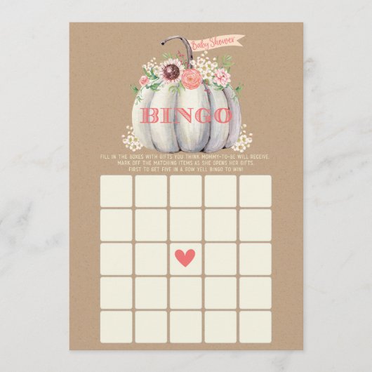 秋ホワイトカボチャ赤ちゃんシャワービンゴゲーム メニュー (正面)