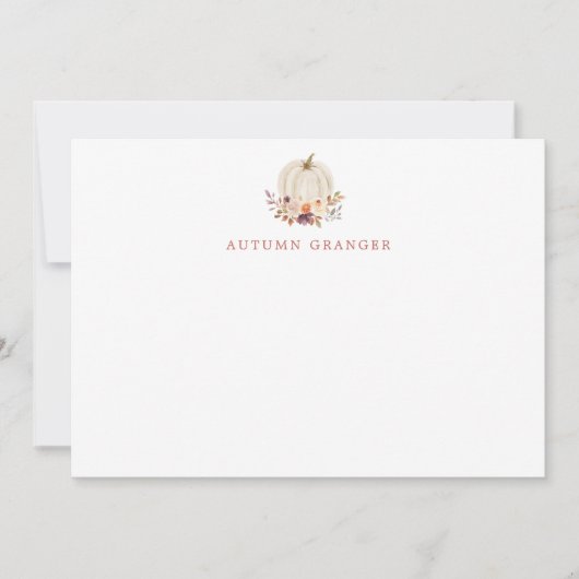 秋ホワイトパンプキンテラコラ&パープルフラワーズ ノートカード (正面)