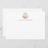 秋ホワイトパンプキンテラコラ&パープルフラワーズ ノートカード (正面/裏面)