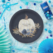 秋ホワイトパンプキンネイビーダスティブルーブラウンの葉 ペーパープレート (パーティー)