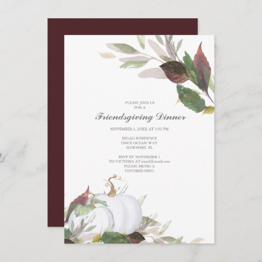 秋ホワイトパンプキンフレンズ与えズディナー 招待状 (正面/裏面)