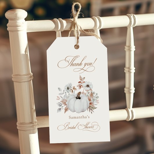 秋ホワイトパンプキンブライダルシャワー ギフトタグ