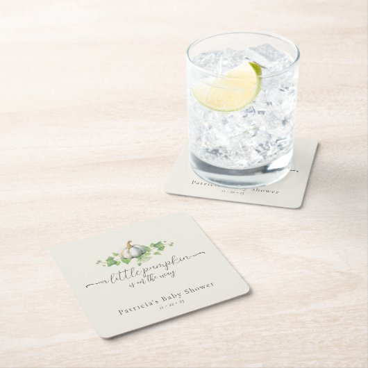 秋ホワイトパンプキンベビーシャワースクエアコースター スクエアペーパーコースター (インサイチュ)