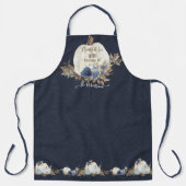 秋ホワイトパンプキ素朴ン離れズネイビーブルーフローラ エプロン (正面)