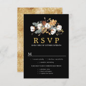 秋ホワイトフローラウェディングRSVPカード、食事のオプション 出欠カード (正面/裏面)