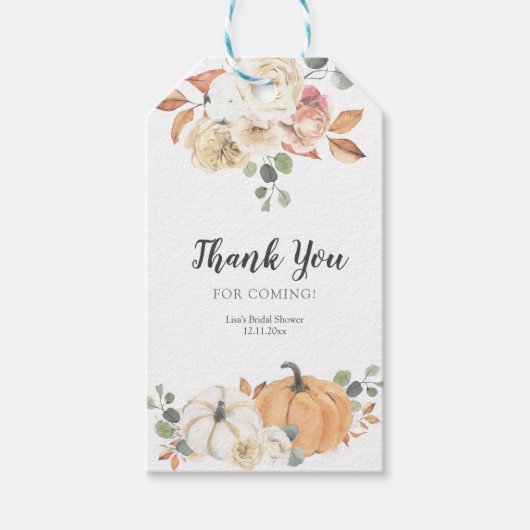 秋ホワイトフローラパンプキンサンキューラベル ギフトタグ (正面)