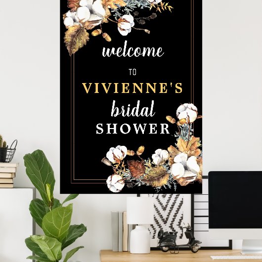 秋ホワイトフローラブライダルシャワーウェルカムサイン ポスター (ホームオフィス)
