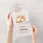 秋ホワイト金ゴールドグリッターパンプキン結婚ズ オールインワン招待状 (貼ってはがせる)