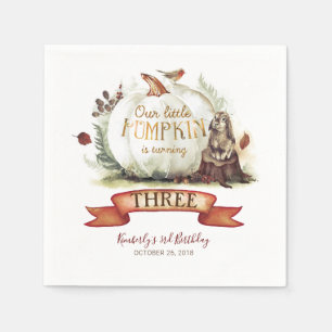 秋ホワイト&金ゴールドカボチャ誕生日 スタンダードカクテルナプキン