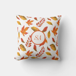 秋ホームデコール紅葉オレンジメープルホワイト クッション