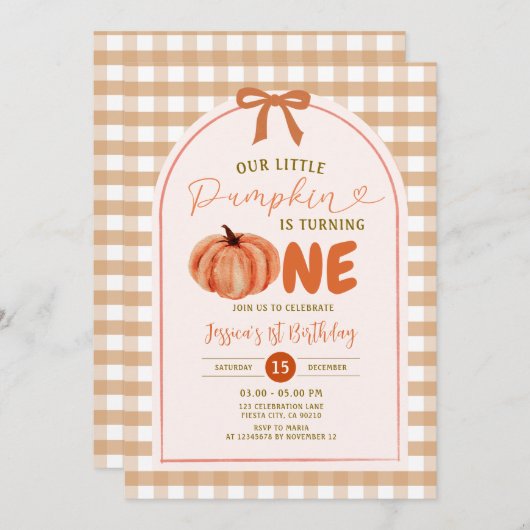秋ボウパンプキンは1つの誕生日パーティーを回している 招待状 (正面/裏面)