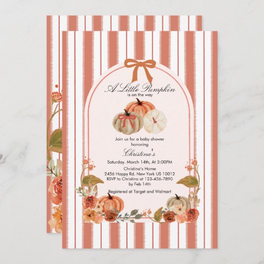 秋ボウボホパンプキンバビシャワー 招待状 (正面/裏面)