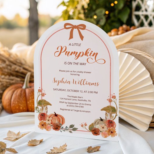 秋ボウリトルカボチャ女の子ベビーシャワー 招待状