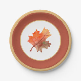 秋ボタニカルメープル離れズ&テラコッタストライプ ペーパープレート