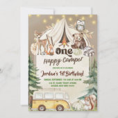 秋ボホウッドランドボーイハッピーキャンパー1st誕生日 招待状 (正面)