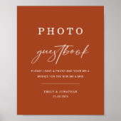 秋ボホテラコッタ結婚のフォトゲストブックサイン ポスター (正面)