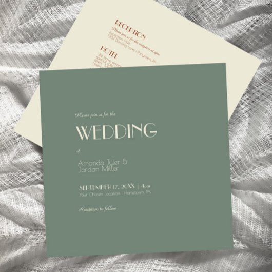 秋ボホデコセージ緑のスクエアオールワン結婚ズ 招待状