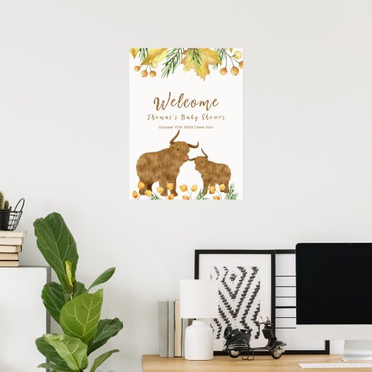 秋ボホハイランドカウベイビーシャワーウェルカム ポスター (ホームオフィス)