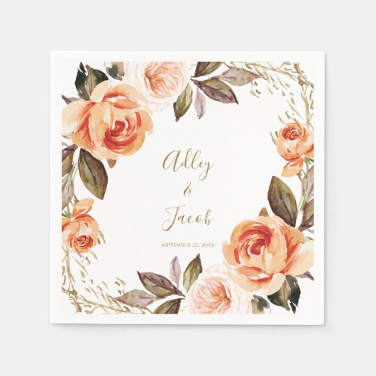 秋ボホバーンオレンジ結婚フローラのナプキン スタンダードカクテルナプキン (正面)