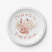 秋ボホパンプキンウォーターカラーフローラベビーシャワー ペーパープレート (正面)